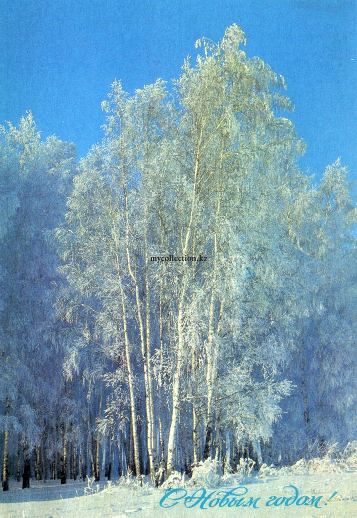 New year postcards of the USSR. In the winter forest 1988.jpg