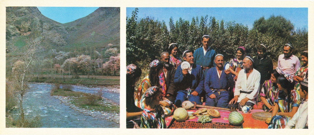 Uzbekistan - Fergana Valley - 1974 - Mountain river in the Hamzaabad area - Folk singers.jpg