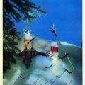 Новогодний музыкальный дуэт зайца и снеговика